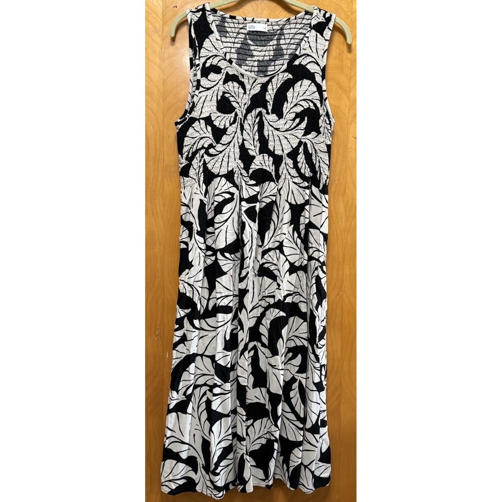 Croft & Barrow Tropical Leaf Print Midi Dress Pockets Beach Resort  Casual Sz L